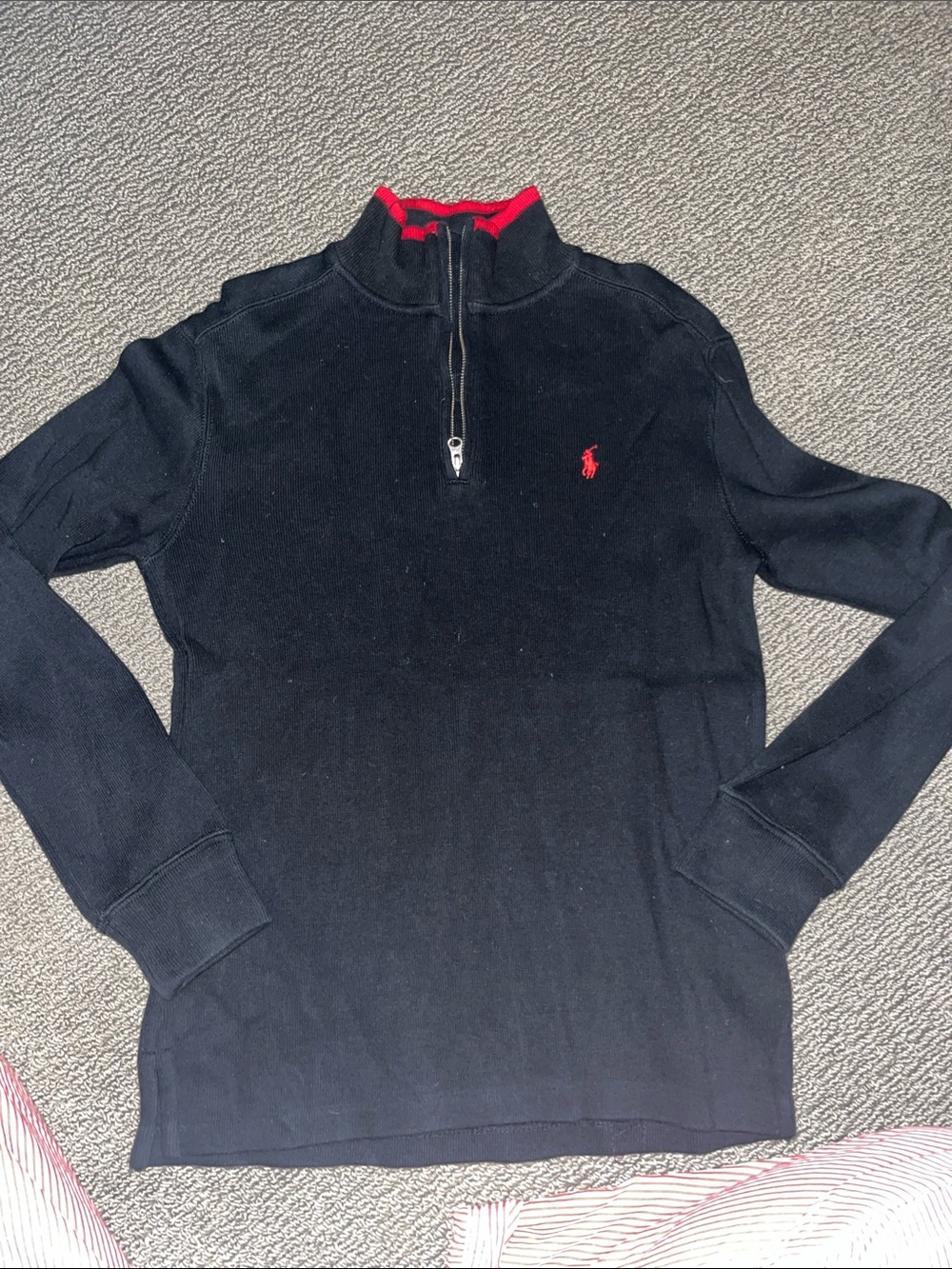 Polo by Ralph Lauren Navy Quarter-Zip Sweater with Red Trim